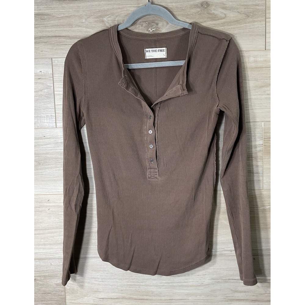 Free People We The Free Jamie Henley Ribbed Long Sleeve Tee Top Small Brownish